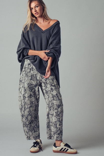 Paisley Print Cropped Wide Leg Pants