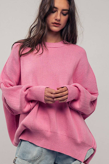 Urban Daizy - OVERSIZED SIDE SLIT CREW NECK COZY SWEATER  : PISTACHIO / S-2/M-2/L-2