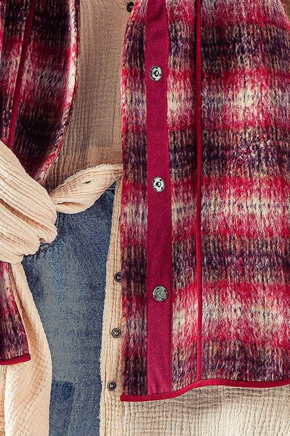VINTAGE PLAID OVERSIZED WOOL VEST: RUST/TAUPE / S-2/M-2/L-2
