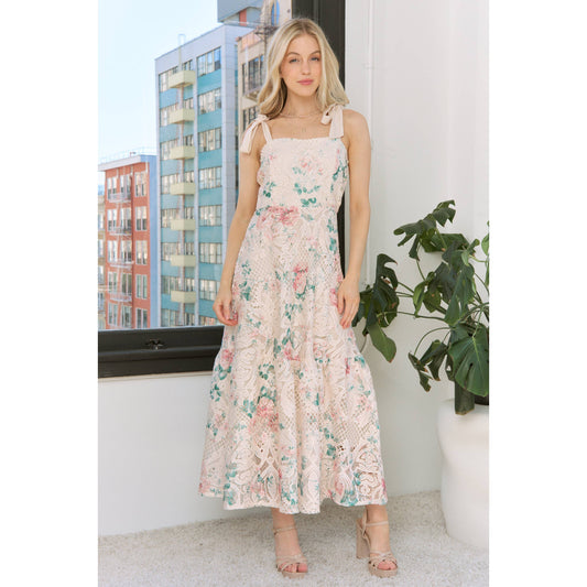 Sweet Generis - SWEET FLORAL PRINT CROCHET TIERED MIDI DRESS