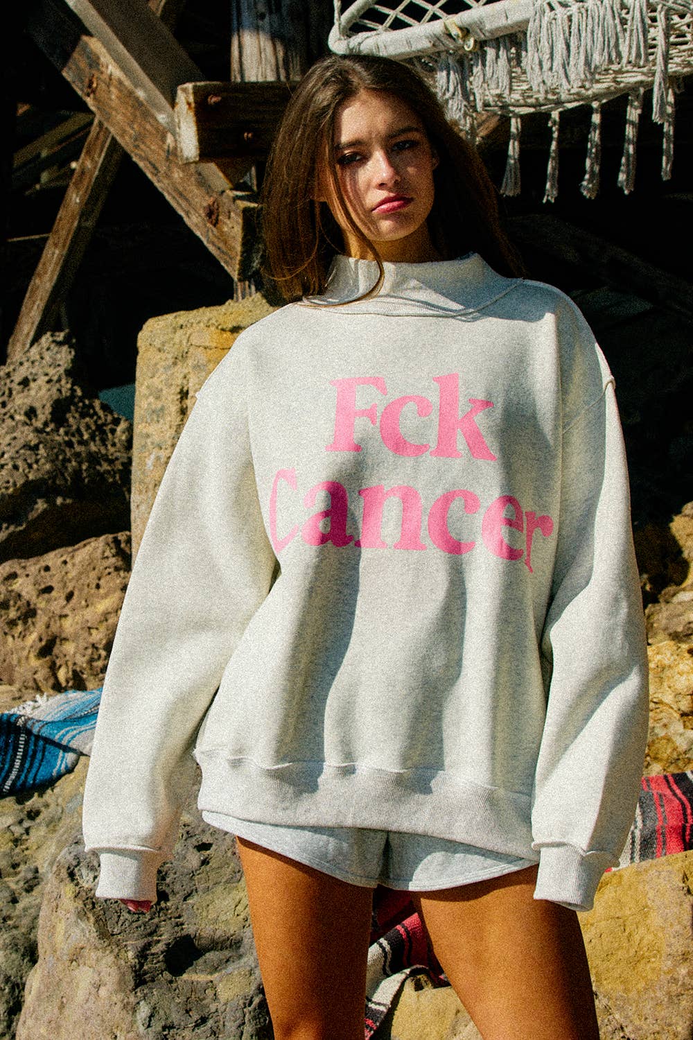 BUCKETLIST INC - IT2594-FCKCANCER Reversible Mock-Neck Sweatshirt