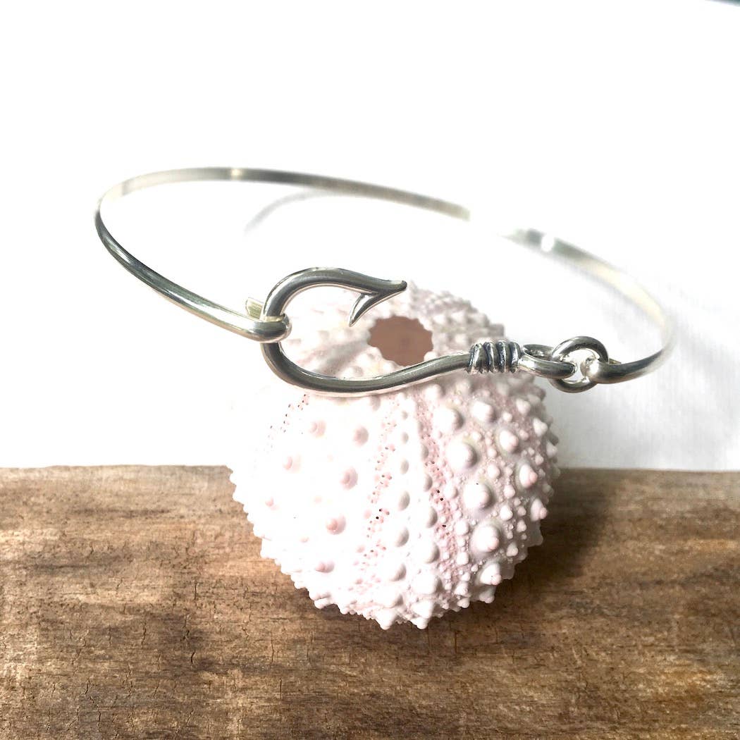 Jackie Gallagher Designs - Handmade Coastal Jewelry - Fish Hook Cuff Bracelet, sterling silver