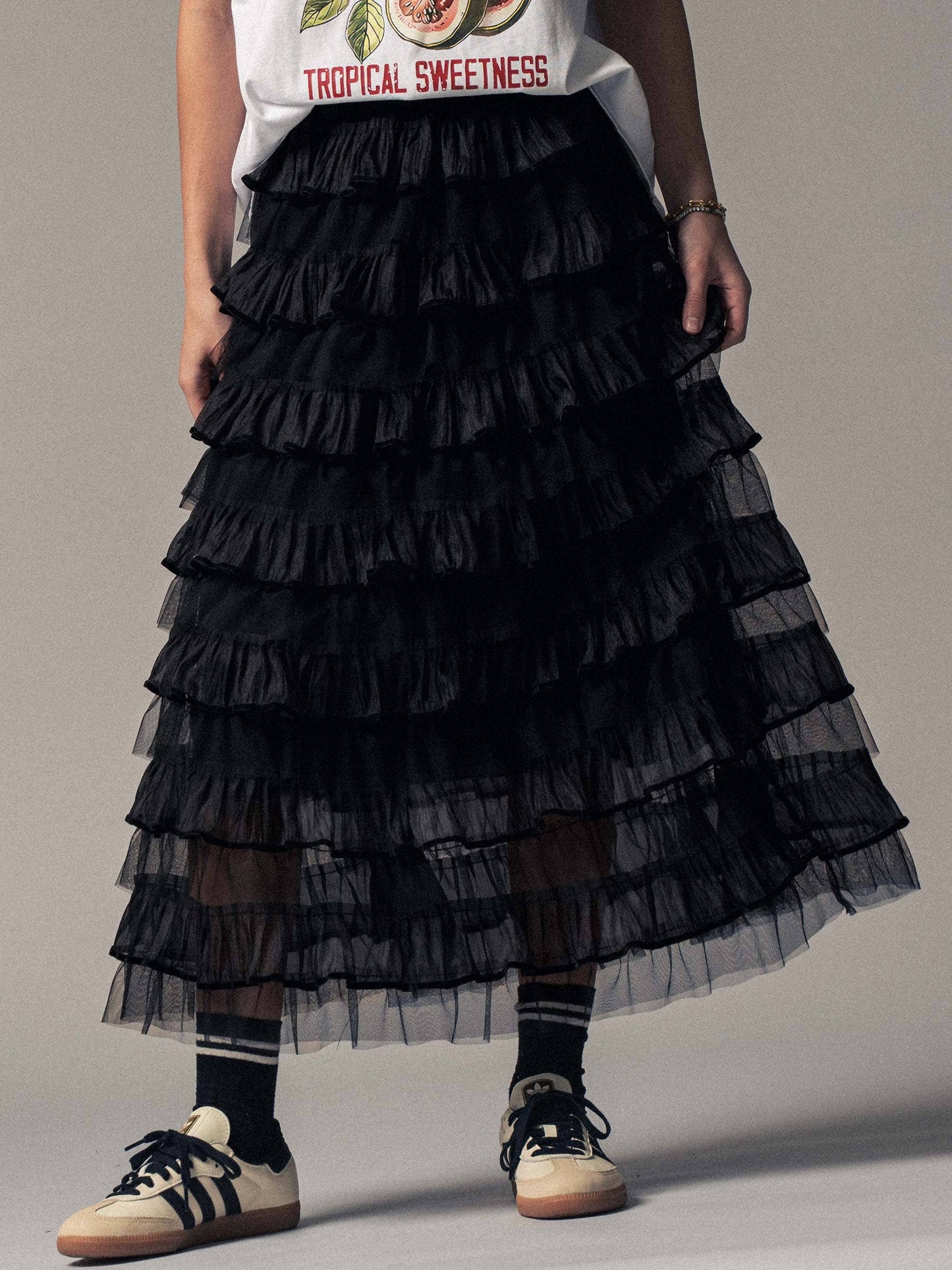 Urban Daizy - Clear Tulle Layered Ruffle Maxi Skirt