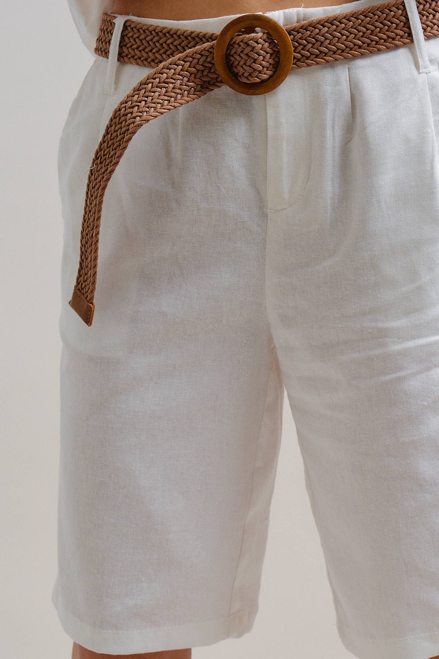 Urban Daizy - Linen Blend Belted Bermuda Shorts