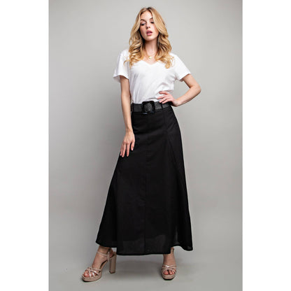 Sweet Generis - LINEN MAXI FLARE SKIRT with TRIM BELT