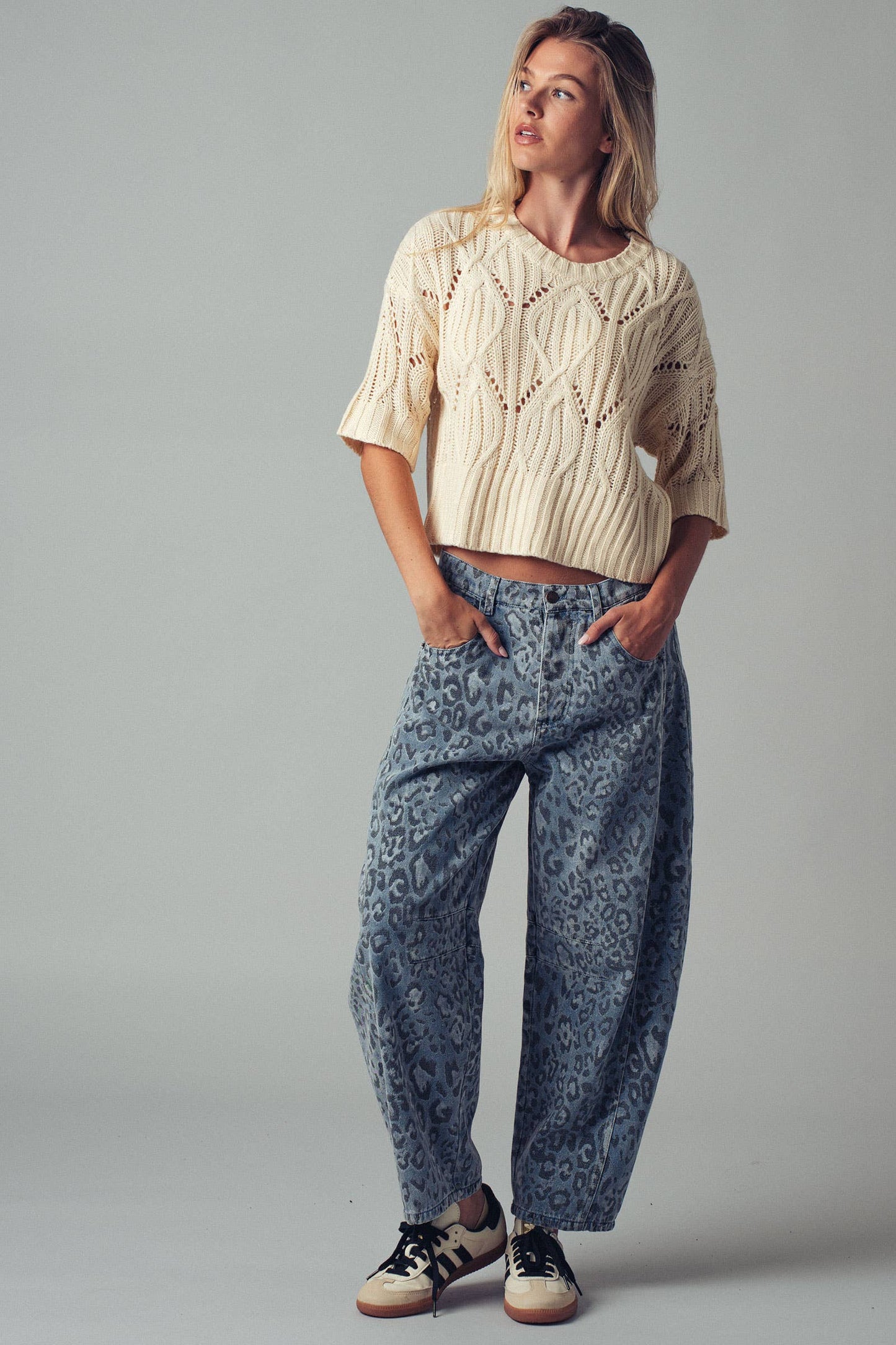 Urban Daizy - Leopard Print Relaxed Straight Denim Pants