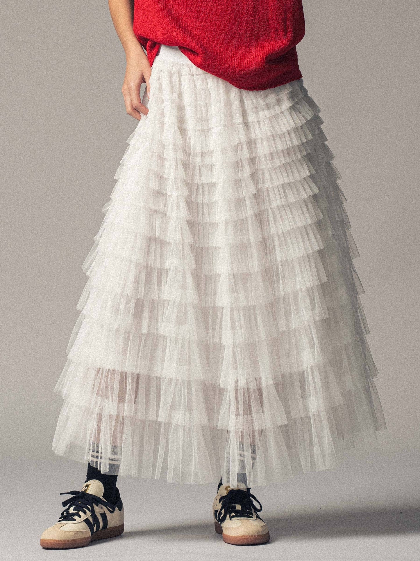 Urban Daizy - Tiered Tulle Midi Skirt with Romantic Ruffles