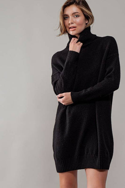 THICK TURTLENECK LOOSE FIT KNIT SWEATER DRESS