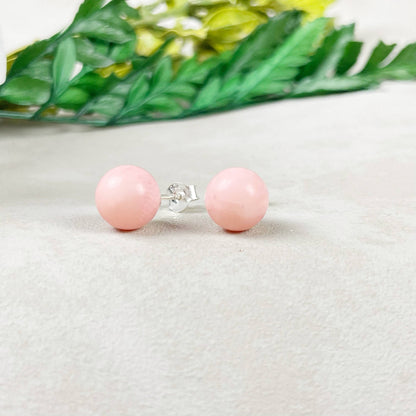 Ewelina Pas Jewelry - Silver 8mm Pink Coral Orb Stud Earrings