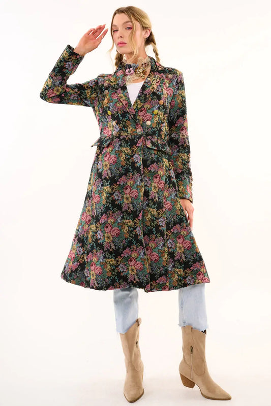 Aratta - Enchanted Nature Jacquard Coat: Night Floral / XL