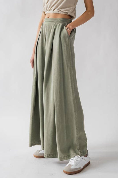 Urban Daizy - HIGH WAISTED PLEAT FRONT WIDE LEG PANTS: YELLOW / S-2/M-2/L-2