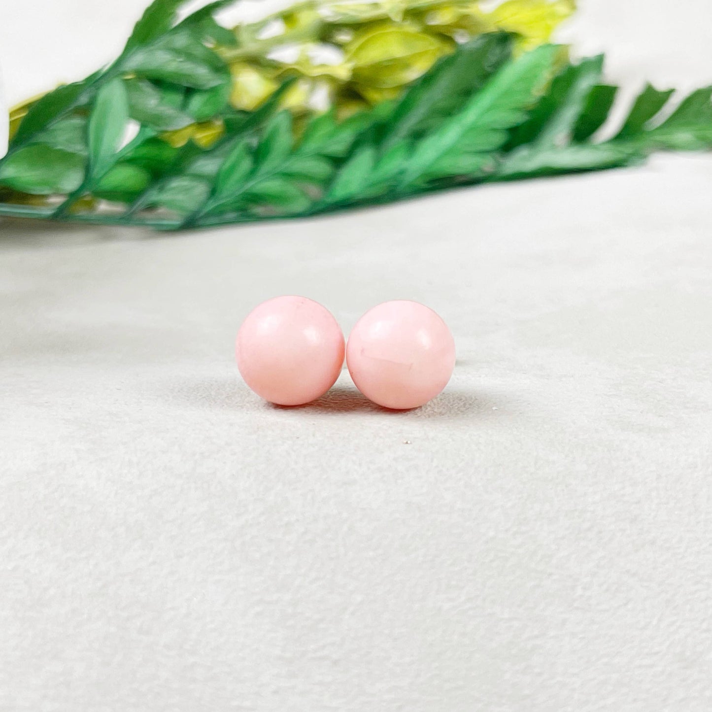 Ewelina Pas Jewelry - Silver 8mm Pink Coral Orb Stud Earrings