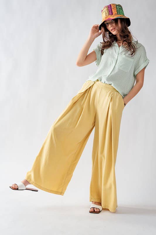 Urban Daizy - HIGH WAISTED PLEAT FRONT WIDE LEG PANTS: YELLOW / S-2/M-2/L-2