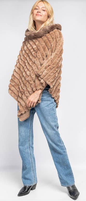 Poncho Striped Fake Faux Fur Loowie: Navy