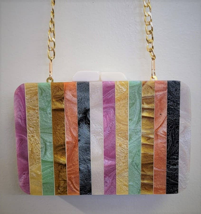 Ricki designs - BOX BAG WOOD/CARYLIC RAINBOW STRIPE