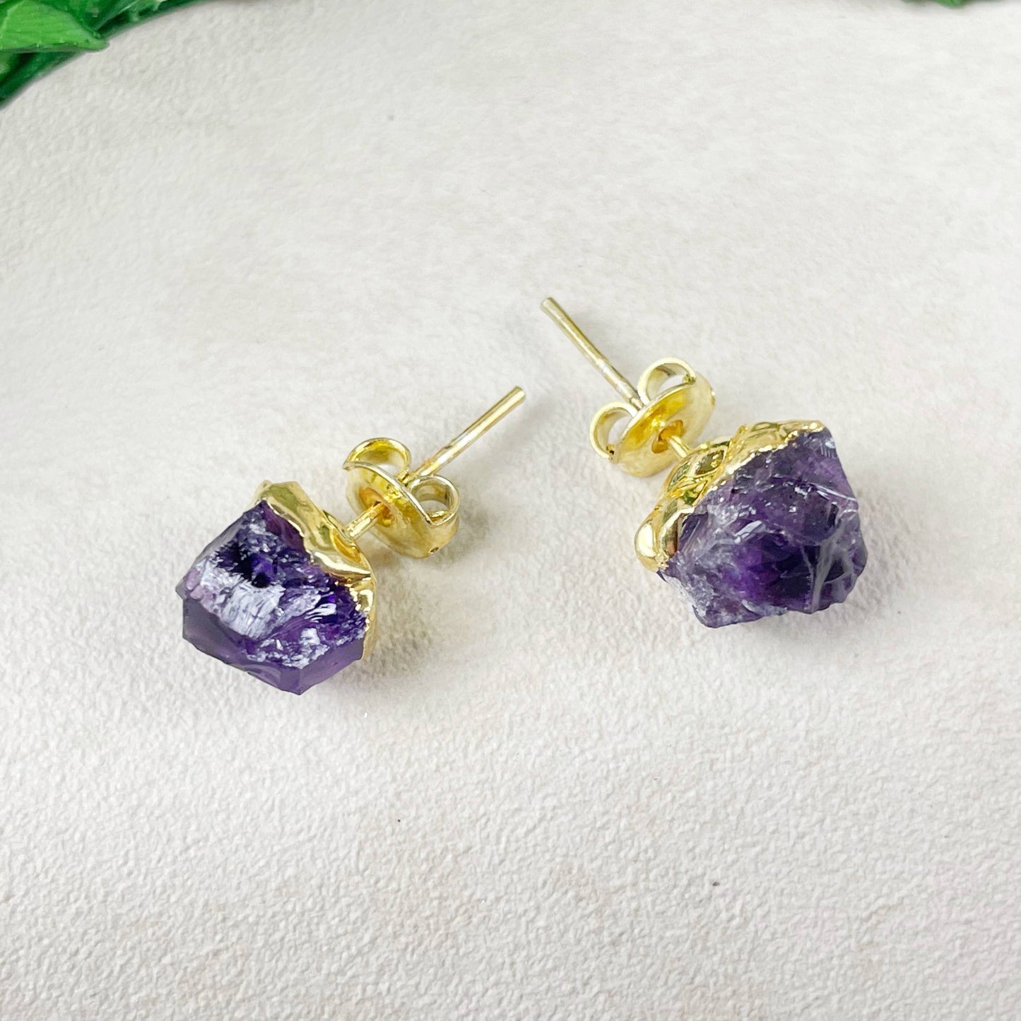 Ewelina Pas Jewelry - Rough Amethyst Nugget Gemstone Stud Earrings
