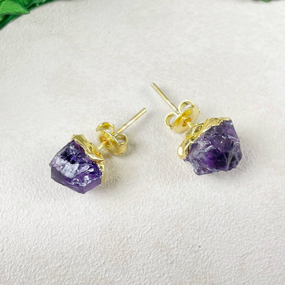 Ewelina Pas Jewelry - Rough Amethyst Nugget Gemstone Stud Earrings