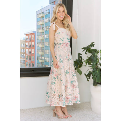 Sweet Generis - SWEET FLORAL PRINT CROCHET TIERED MIDI DRESS