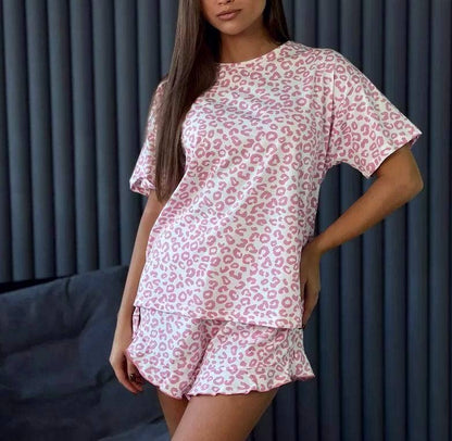 Rosa Clothing - Leopard t-shirt & shorts set short sleeves pajamas 2 pcs