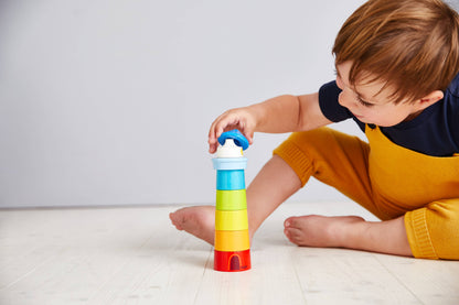 HABA USA - Wooden Rainbow Lighthouse – Montessori Stacker & Balance Toy