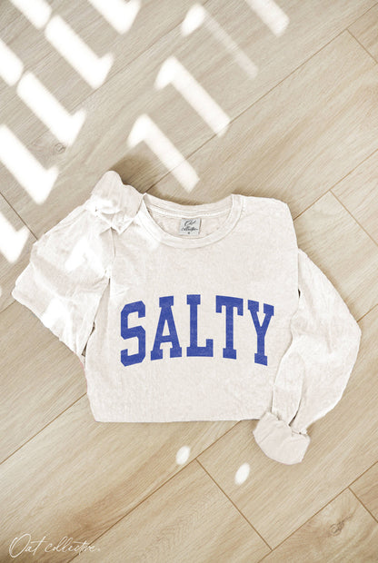 OAT COLLECTIVE - SALTY Mineral Washed Long Sleeve Graphic: STORM / XL