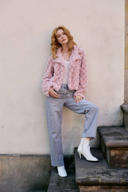SAACHI - Diamond Patterned Collared Short Jacket