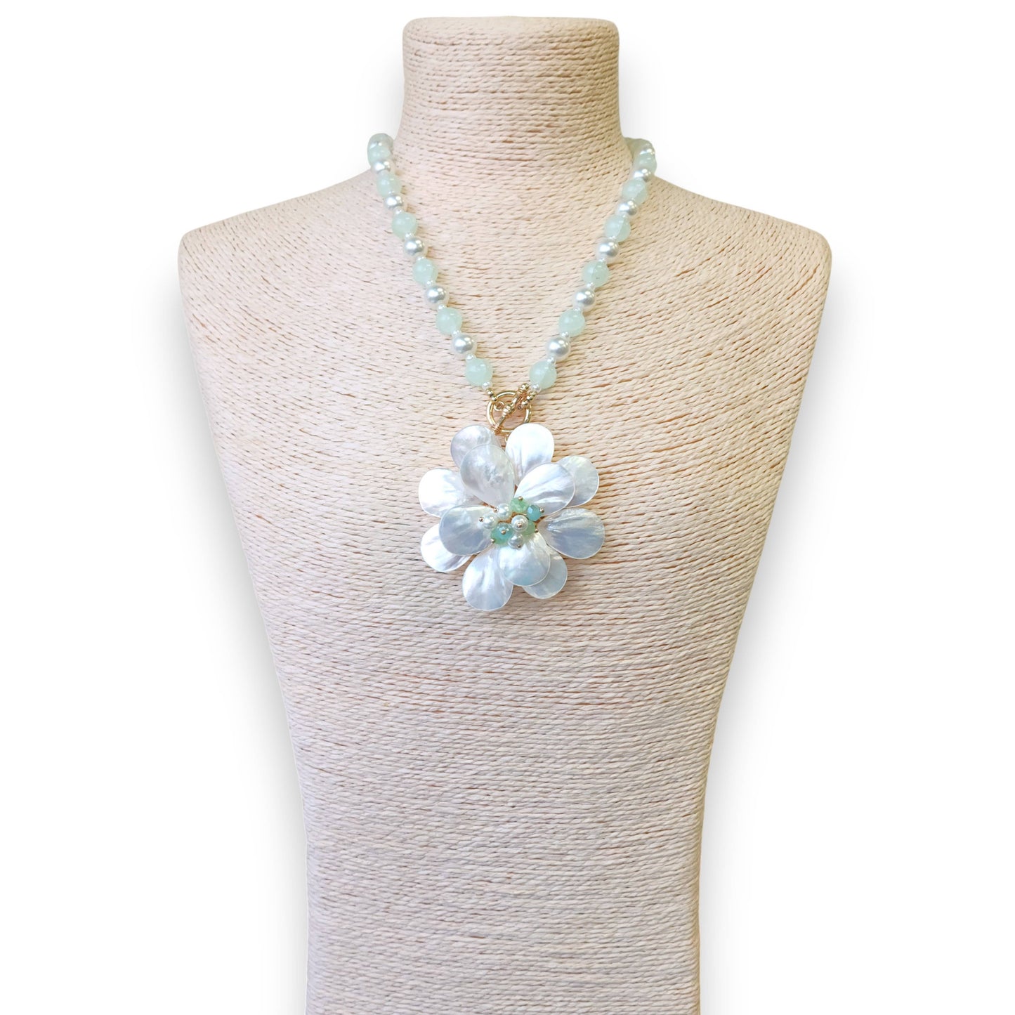 Bijoux Envie Statement Jewelry - Mother of Pearl Flower Necklace | Handmade Statement Jewelry