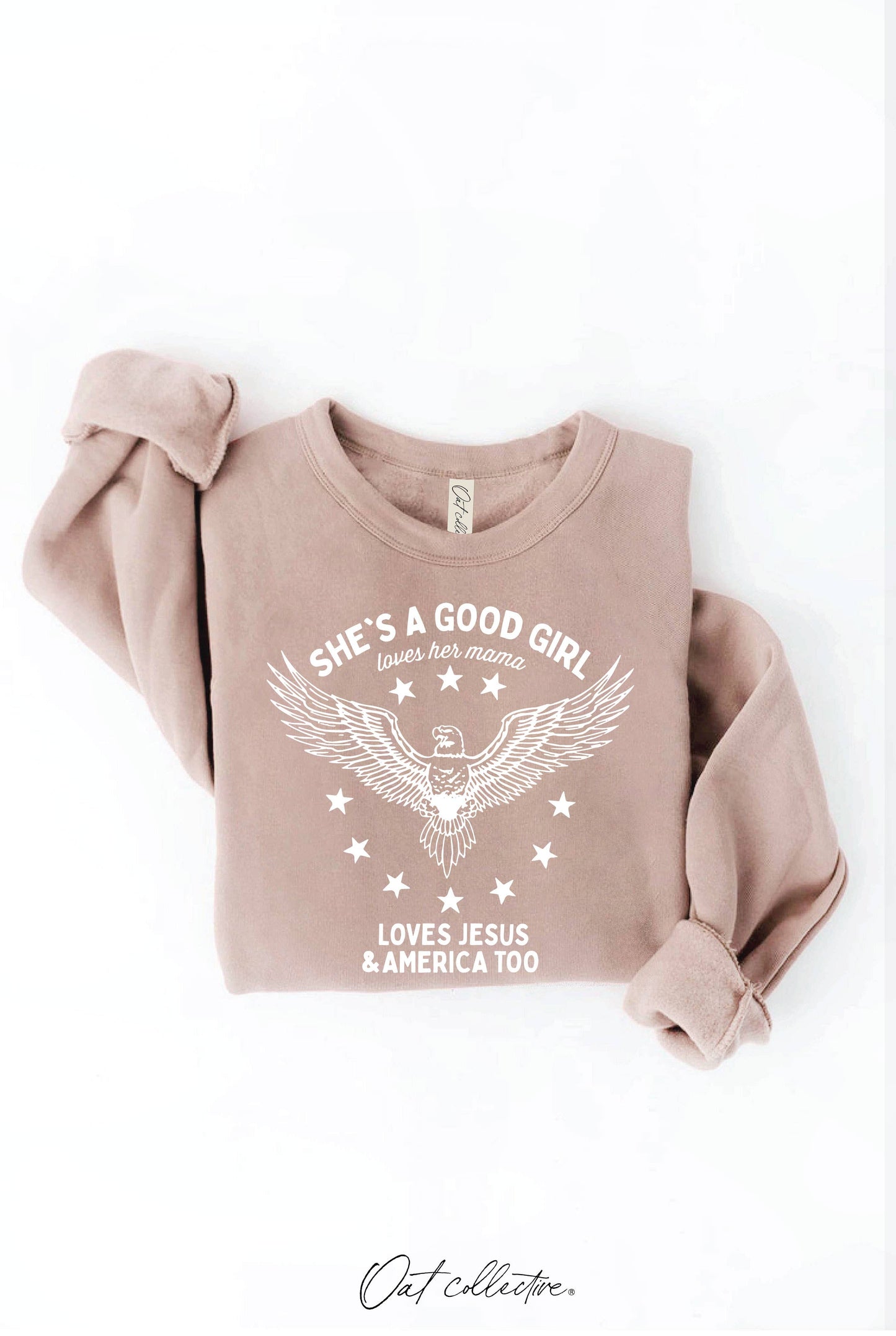 OAT COLLECTIVE - SHE'S A GOOD GIRL Graphic Sweatshirt - Pullover Style: DARK H. SAGE / M