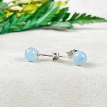 Ewelina Pas Jewelry - Silver 6mm Aquamarine Orb Stud Earrings