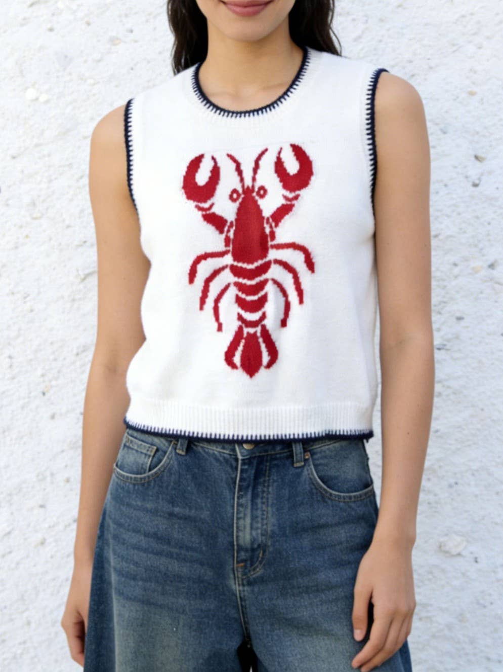 Rosa Clothing - Lobster pattern knit sweater vest tank top