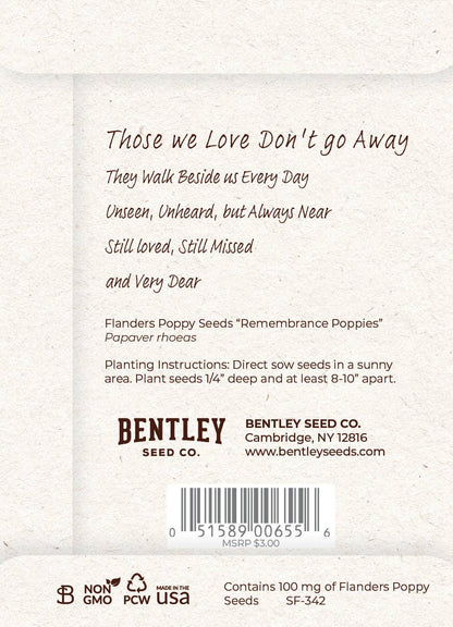 Bentley Seed Co. - Memorial Cardinal - Flanders Poppy Seed Packets