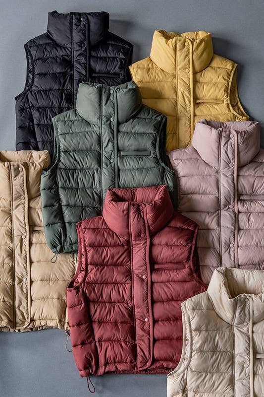 Urban Daizy - STRIPE QUILTED STAND COLLAR PADDED VEST JACKET : YELLOW STONE / S-2/M-2/L-2