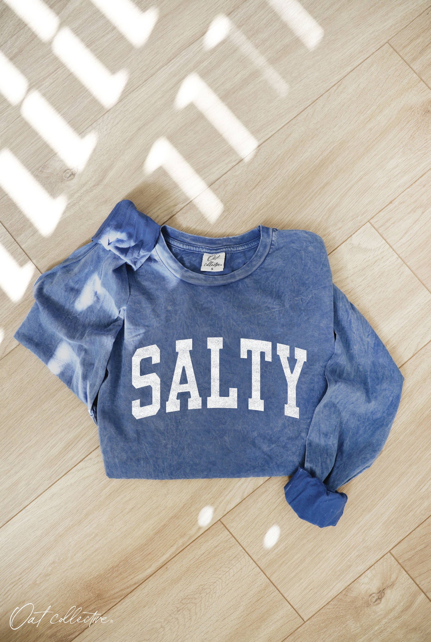 OAT COLLECTIVE - SALTY Mineral Washed Long Sleeve Graphic: STORM / M