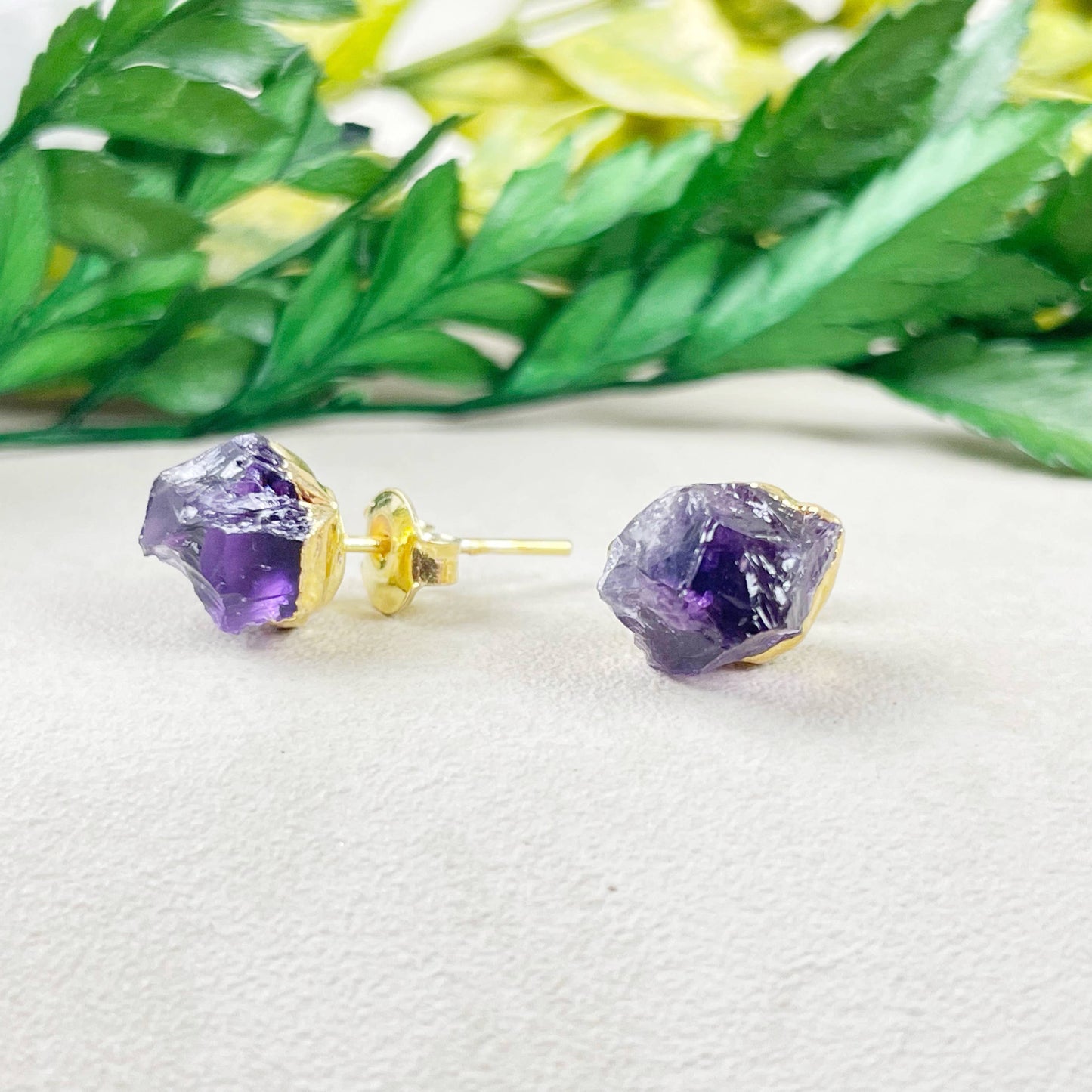 Ewelina Pas Jewelry - Rough Amethyst Nugget Gemstone Stud Earrings