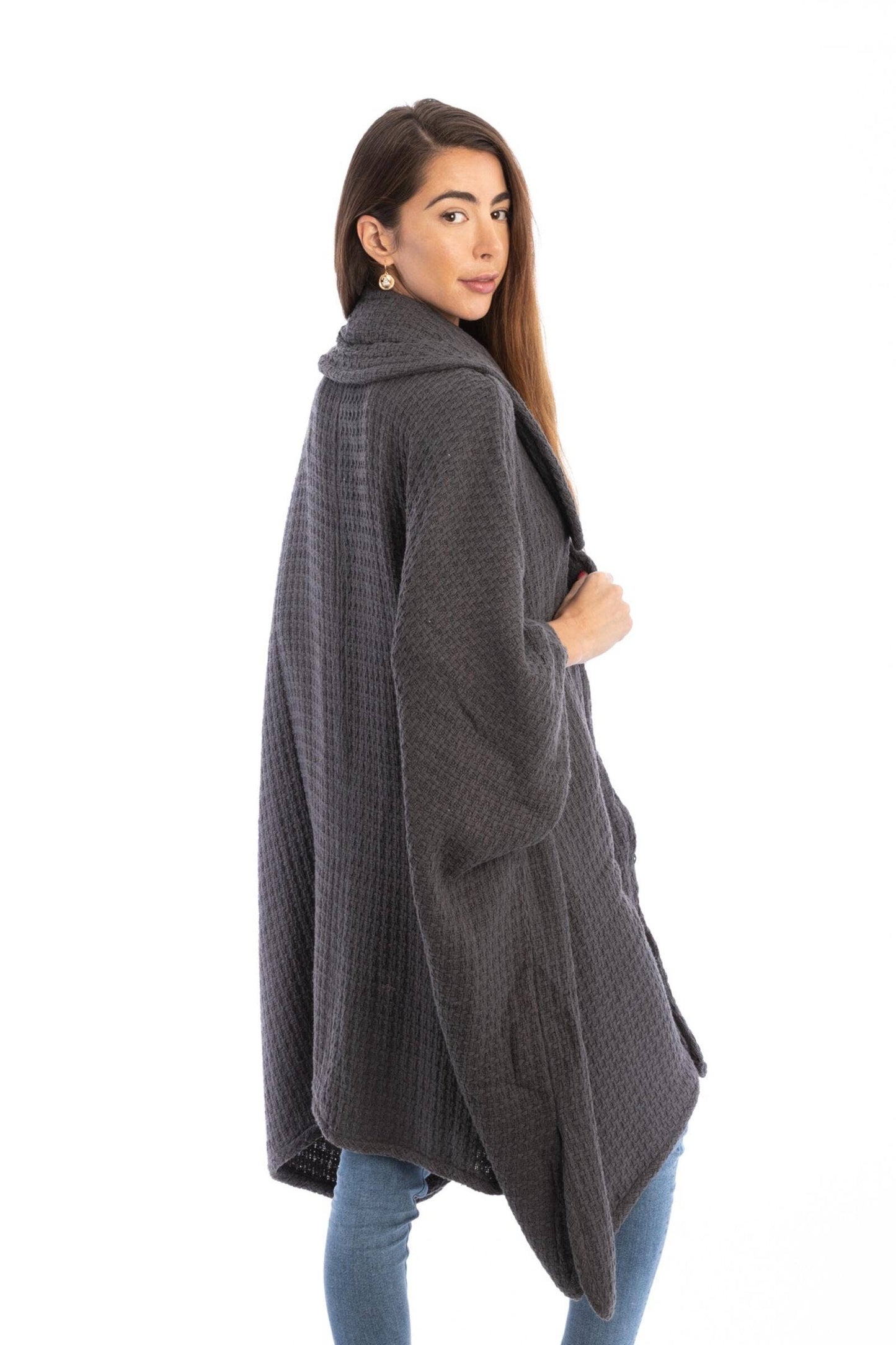SAACHI - Comfy Oversized Waffle Knit Collared Jacket