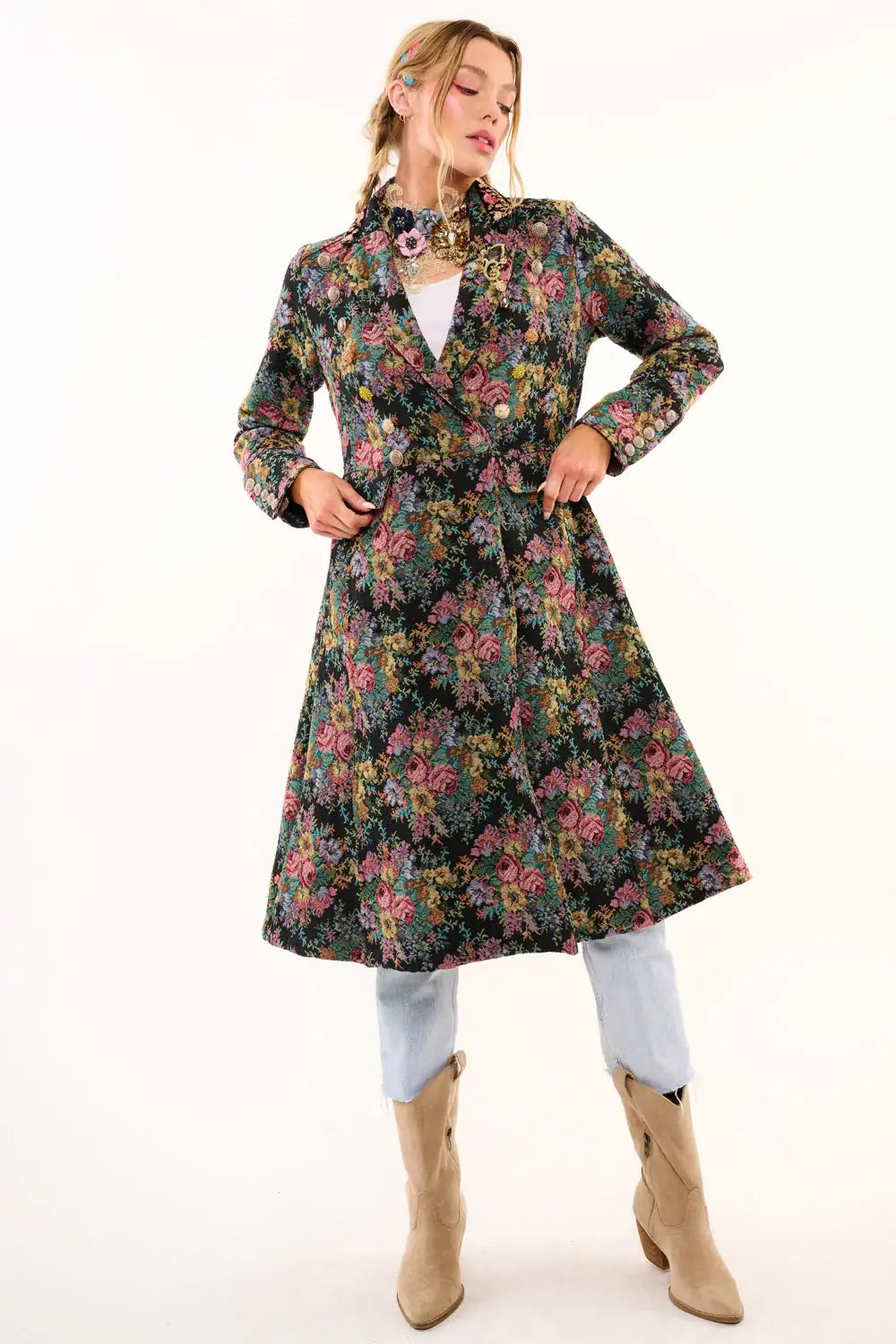 Aratta - Enchanted Nature Jacquard Coat: Night Floral / XL