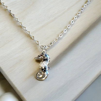 Jackie Gallagher Designs - Handmade Coastal Jewelry - Sterling silver seahorse Necklace with CZ's
