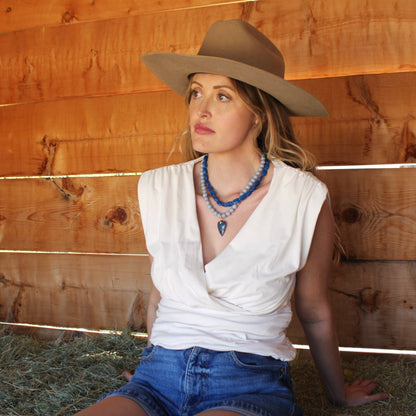 The Silver Wren - Denim Heart Beaded Necklace - Handmade Jewelry