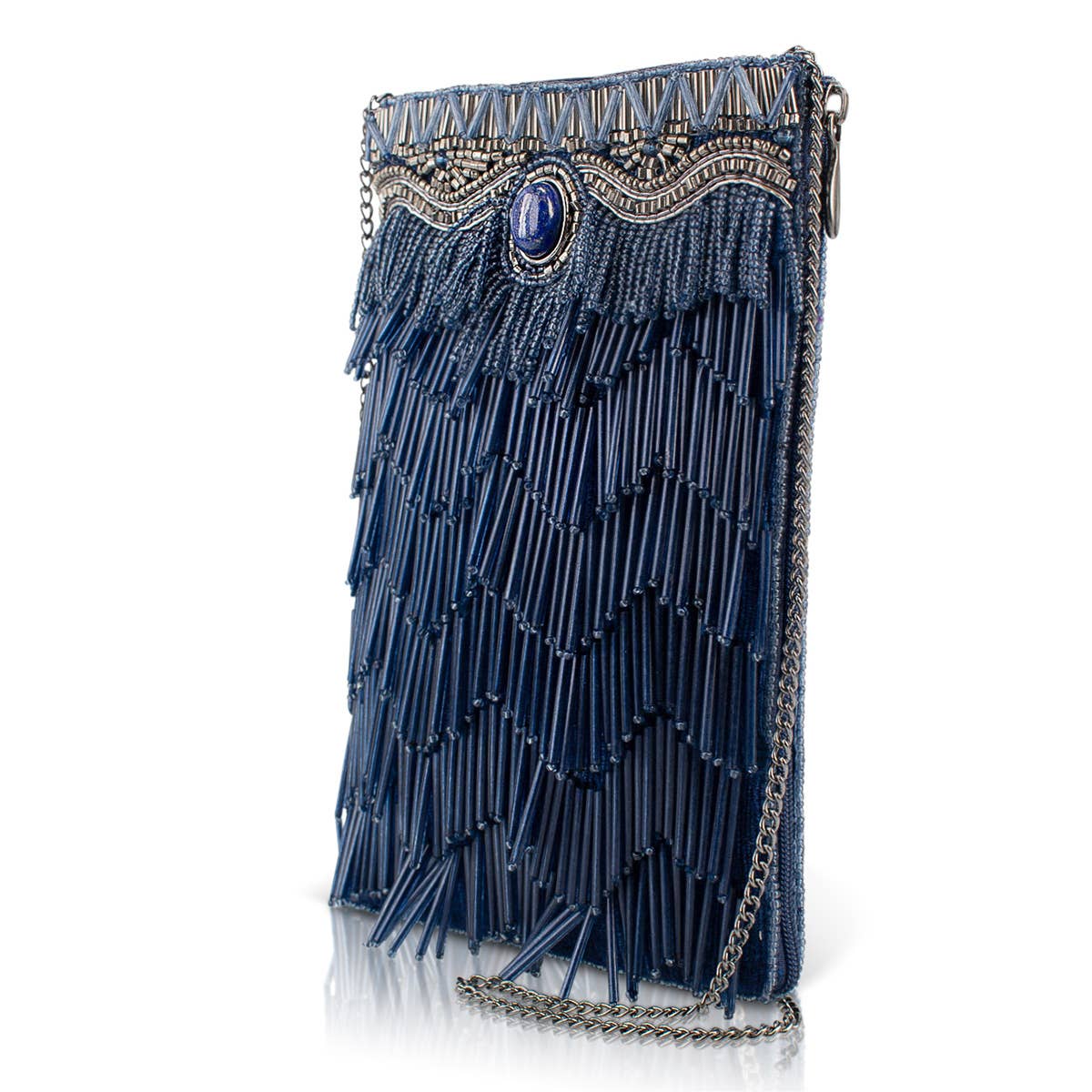 Mary Frances Accessories - True Blue Precious Stone with Fringe Crossbody Phone Handbag
