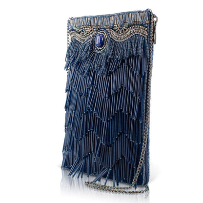 Mary Frances Accessories - True Blue Precious Stone with Fringe Crossbody Phone Handbag