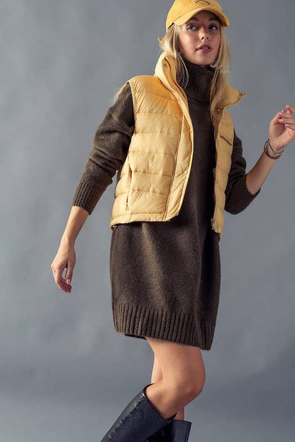 Urban Daizy - STRIPE QUILTED STAND COLLAR PADDED VEST JACKET : YELLOW STONE / S-2/M-2/L-2