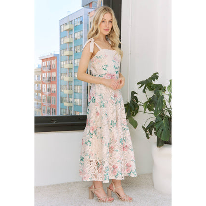 Sweet Generis - SWEET FLORAL PRINT CROCHET TIERED MIDI DRESS