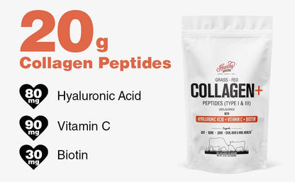 Hearthy Foods - Collagen+ with Hydrolyzed Collagen Powder - Biotin - Hyaluronic Acid & Vitamin C