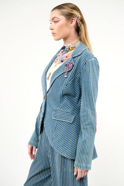 Aratta - Alaia Stripe Denim Blazer: Denim Stripe / XL