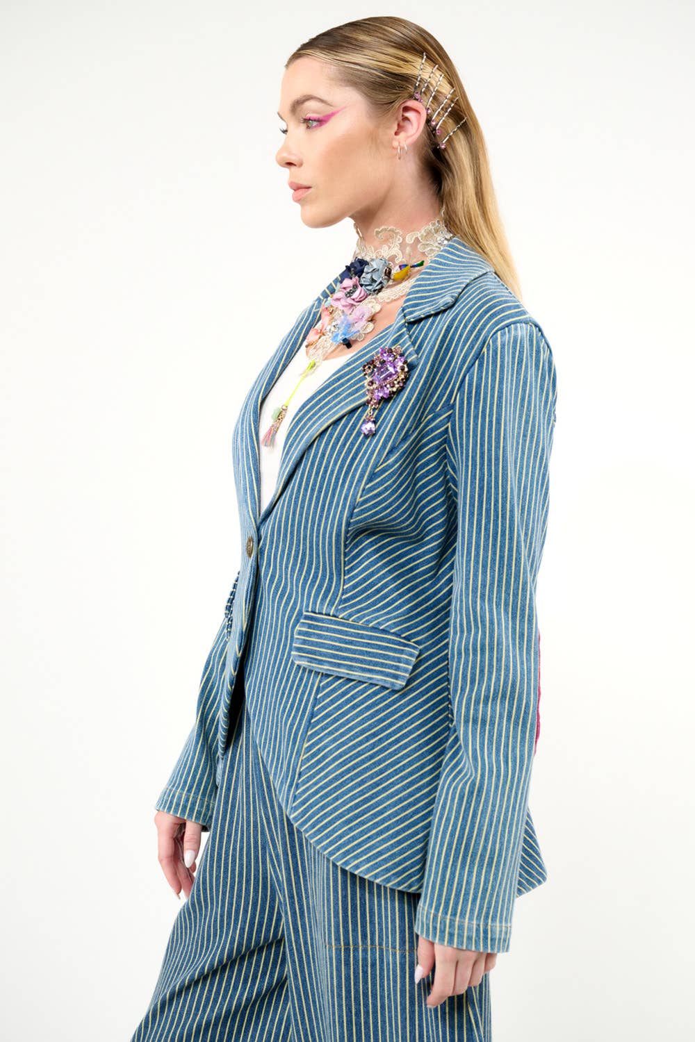 Aratta - Alaia Stripe Denim Blazer: Denim Stripe / M