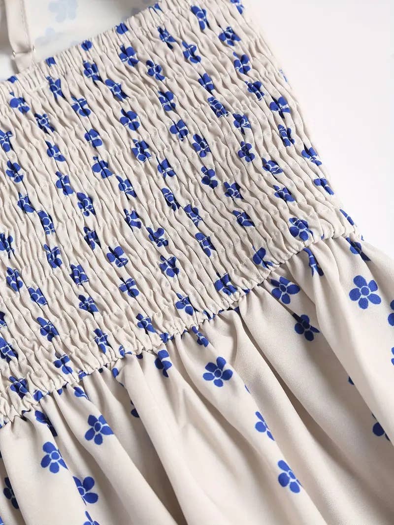Rosa Clothing - Smocked mackerel print sundress seaside ocean strap dress