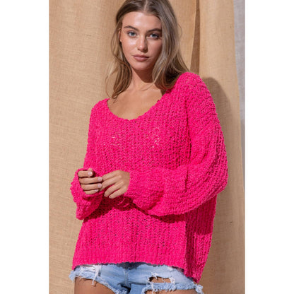 Sweet Generis - LOOSE POPCORN KNIT BOAT NECK PULLOVER