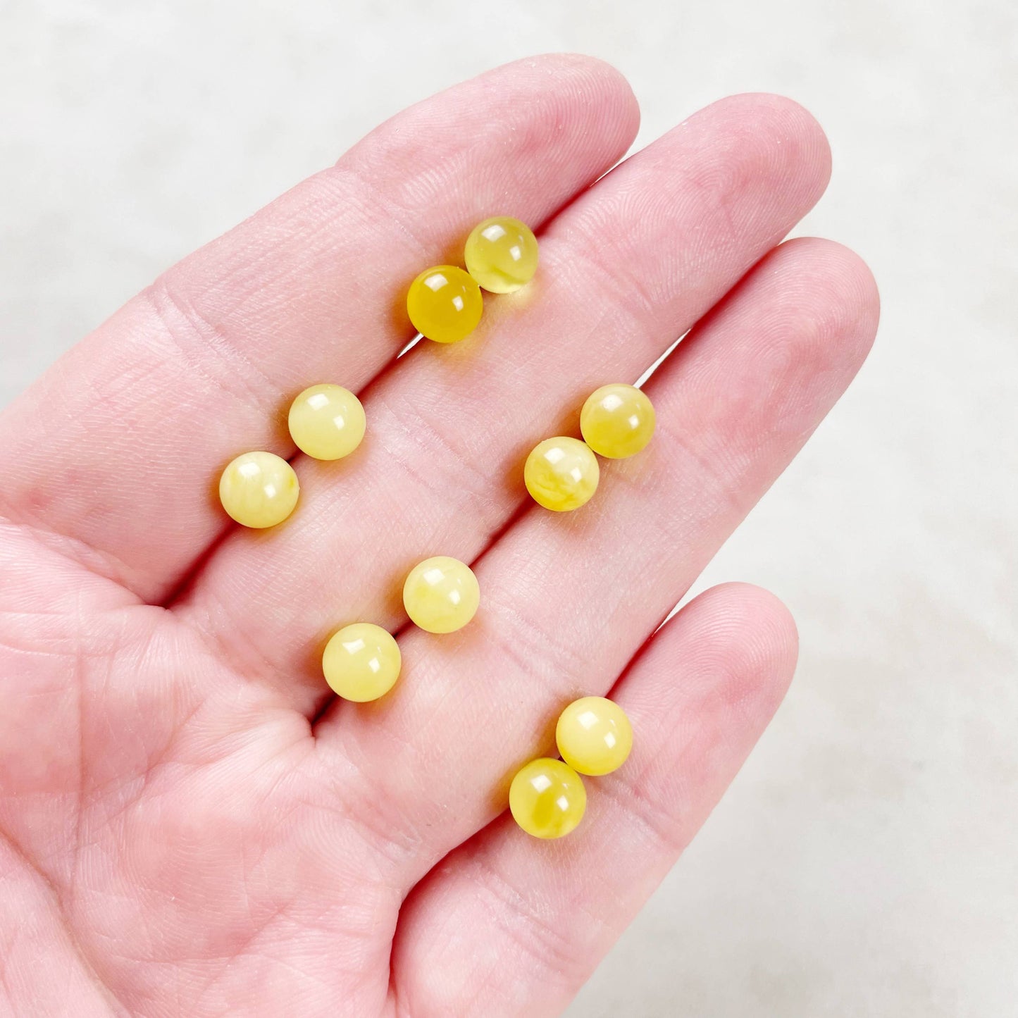 Ewelina Pas Jewelry - Silver 6mm Yellow Amber Orb Stud Earrings