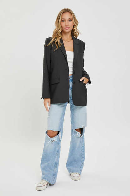 SW1553 OVERSIZED JACKET/BLAZER: BLACK / S