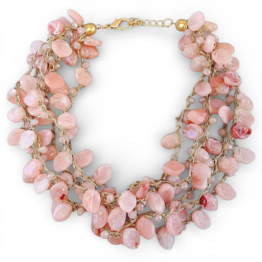 Bijoux Envie Statement Jewelry - Pink Beaded Collar Necklace | Coastal Statement Jewelry